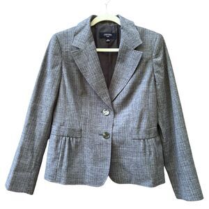 Jones Wear Two Button Office Blazer Suit Jacket Blue Gray Peplum Womens Size 10